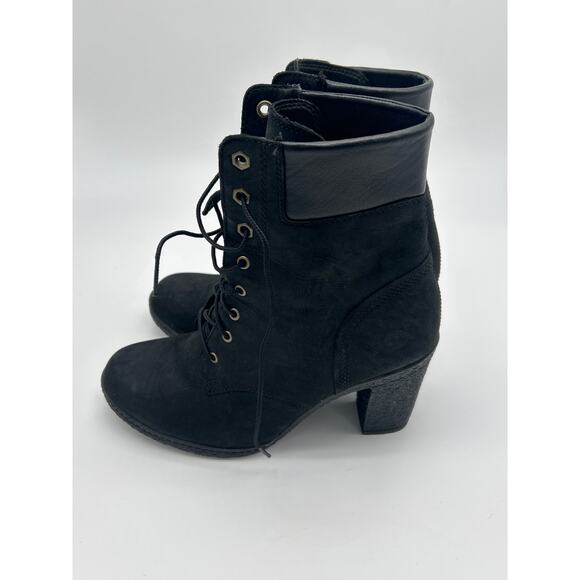 Timberland Women's Glancy Black Mid Lace-Up Heel Boots Size 8.5 OrthoLite Chunky - Picture 5 of 11